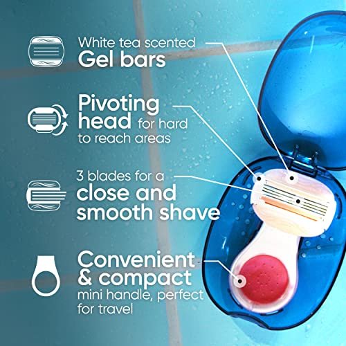 Gillette Venus Mini On The Go Damenrasierer Griff mit 3 ComfortGlide White Tea Duft Klingen Nachfüllpackungen + 1 Reiseetui
