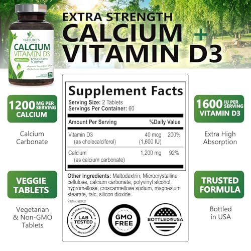 Calciumpräparat mit Vitamin D3 – 1200 mg Calcium pro Portion mit D3 für beste Absorption – Unterstützt Immunsystem, Knochen & Zähne – Nature's Calcium in den USA abgefüllt für Frauen & Männer – 120 Tabletten