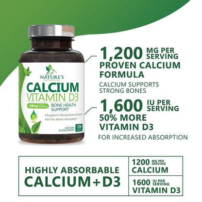 Calciumpräparat mit Vitamin D3 – 1200 mg Calcium pro Portion mit D3 für beste Absorption – Unterstützt Immunsystem, Knochen & Zähne – Nature's Calcium in den USA abgefüllt für Frauen & Männer – 120 Tabletten