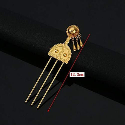 Äthiopischer Haarspangen-Schmuck – Goldfarbene Messing-Haarnadeln aus Afrika (Habasha, Eritrea, Kenia)