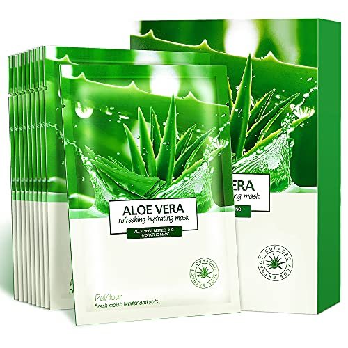 PalNour Aloe Gesichtsmaske – Feuchtigkeitsspendende, revitalisierende Sheet-Maske für trockene, fettige, empfindliche und müde Haut (10er-Pack, 25 ml / 0,8 oz)