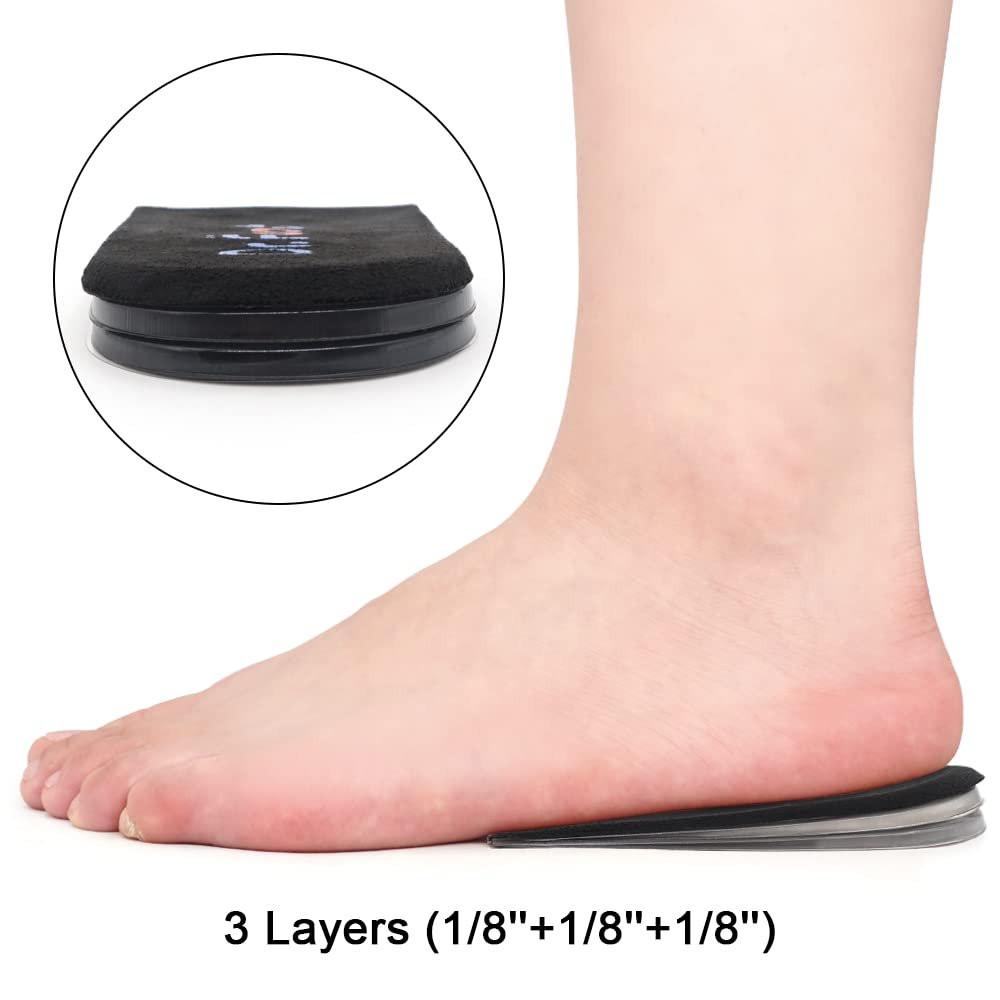 Dr.Foot Verstellbare orthopädische Fersenerhöhung Einlagen, Höhenausgleich für Beinlängendifferenz, Fersensporn, Fersenschmerzen, Sportverletzungen, Achillessehnenentzündung (Schwarz, 3 Schichten - L)