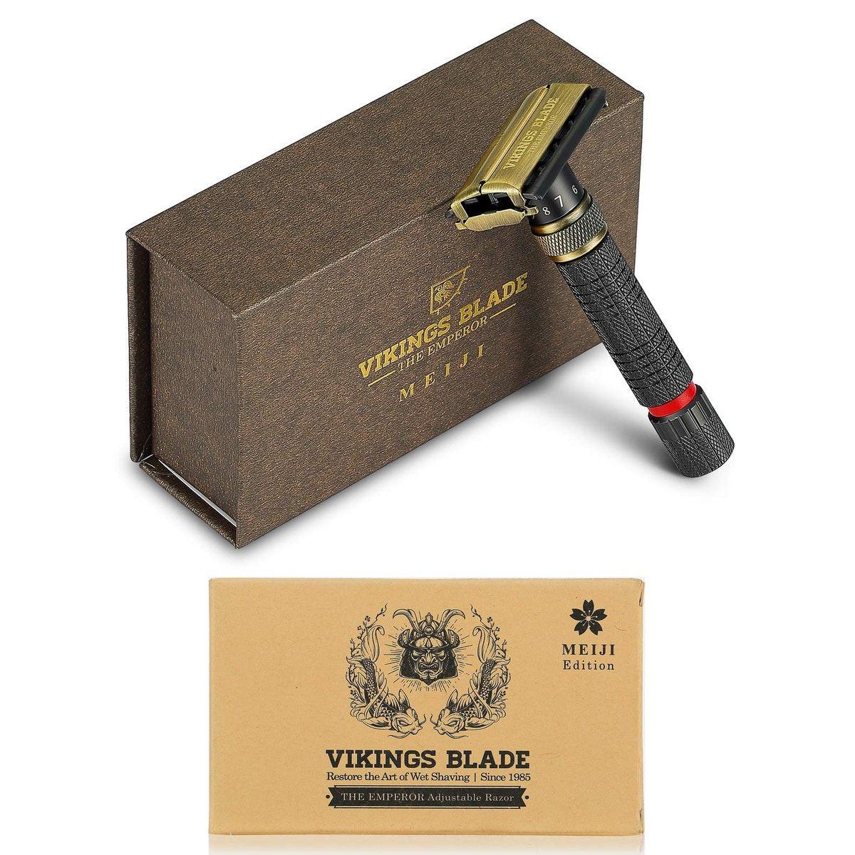 VIKINGS BLADE Emperor Meiji – Verstellbarer Doppelklingen-Sicherheitsrasierer im Luxusetui – Nachhaltig, glatt, wiederverwendbar