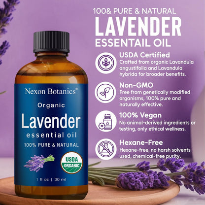 Bio-Lavendelöl 30 ml – Reines natürliches Öl für Aromatherapie, Diffuser, DIY, Kerzen- und Seifenherstellung – Nexon Botanics