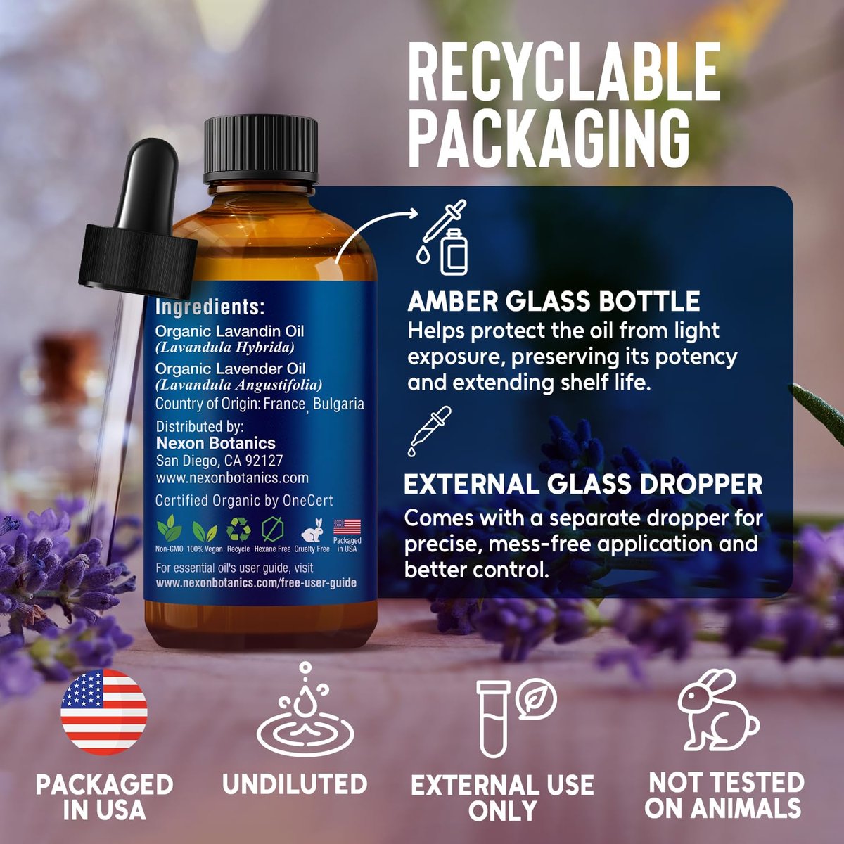 Bio-Lavendelöl 30 ml – Reines natürliches Öl für Aromatherapie, Diffuser, DIY, Kerzen- und Seifenherstellung – Nexon Botanics