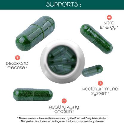 Teaveli Bio Spirulina und Chlorella Kapseln – 180 Chlorophyll Tabletten, Blaualgen Pulver Kapseln zur Unterstützung von Entgiftung, Mitochondrien & Energie – 3-fach höherer Gehalt an Spirulina/Chlorella Pulver pro Portion