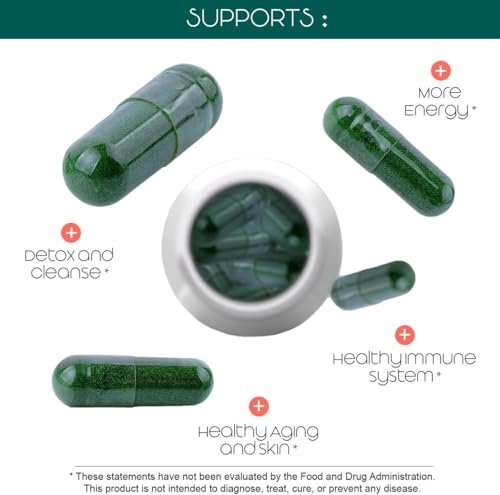 Teaveli Bio Spirulina und Chlorella Kapseln – 180 Chlorophyll Tabletten, Blaualgen Pulver Kapseln zur Unterstützung von Entgiftung, Mitochondrien & Energie – 3-fach höherer Gehalt an Spirulina/Chlorella Pulver pro Portion