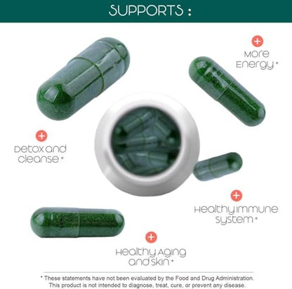 Teaveli Bio Spirulina und Chlorella Kapseln – 180 Chlorophyll Tabletten, Blaualgen Pulver Kapseln zur Unterstützung von Entgiftung, Mitochondrien & Energie – 3-fach höherer Gehalt an Spirulina/Chlorella Pulver pro Portion