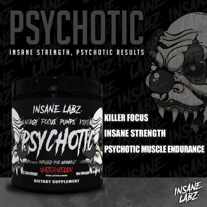Insane Labz Psychotic Black Edition Pre-Workout Pulver – Mittlere Stimulation, Energie, Fokus, Pumps – mit Creatin, Beta Alanin, Taurin & AMPiberry – 35 Portionen (Fruchtpunsch)