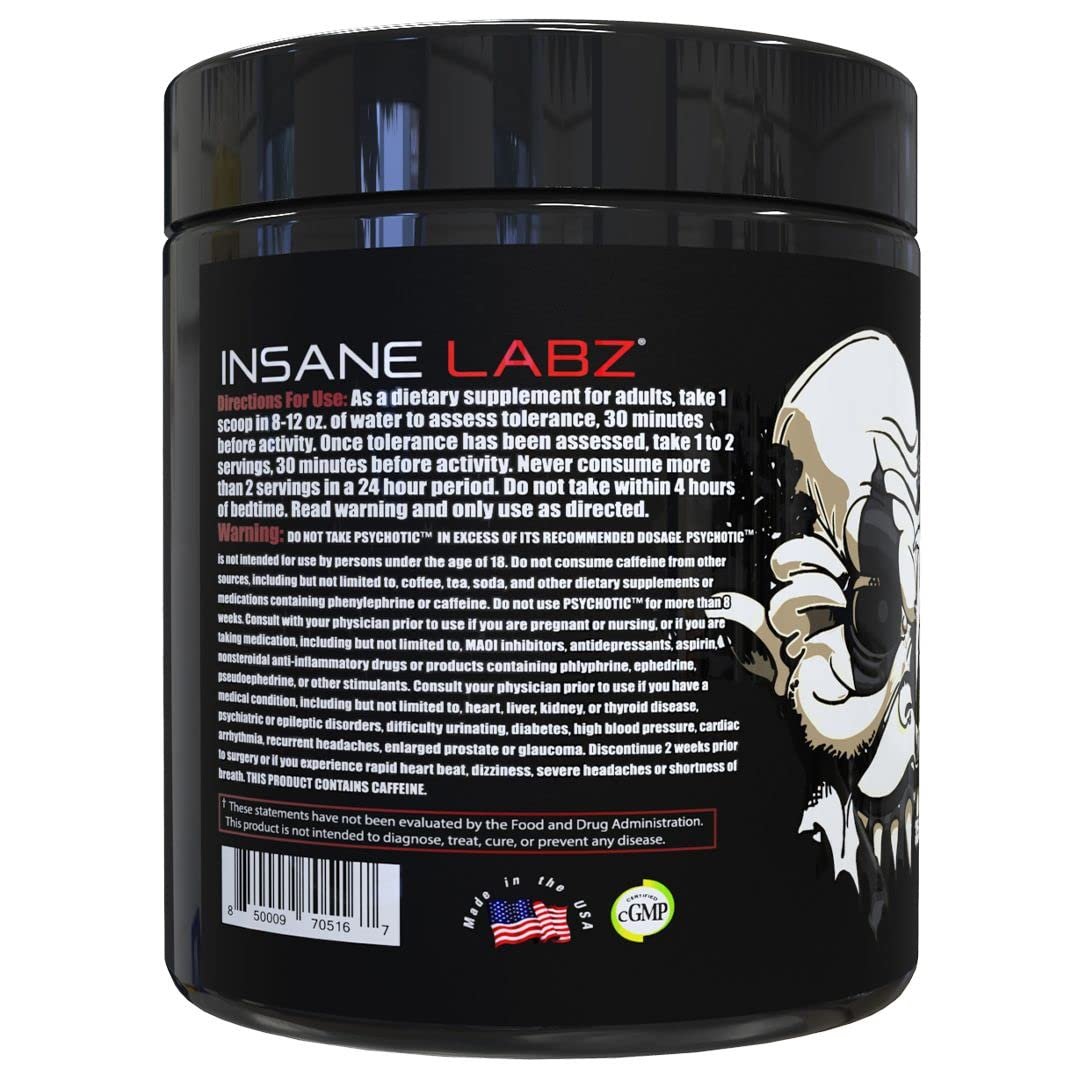 Insane Labz Psychotic Black Edition Pre-Workout Pulver – Mittlere Stimulation, Energie, Fokus, Pumps – mit Creatin, Beta Alanin, Taurin & AMPiberry – 35 Portionen (Fruchtpunsch)
