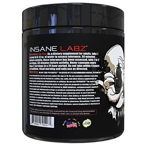 Insane Labz Psychotic Black Edition Pre-Workout Pulver – Mittlere Stimulation, Energie, Fokus, Pumps – mit Creatin, Beta Alanin, Taurin & AMPiberry – 35 Portionen (Fruchtpunsch)