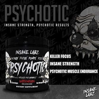 Insane Labz Psychotic Black Edition Pre-Workout Pulver – Mittlere Stimulation, Energie, Fokus, Pumps – mit Creatin, Beta Alanin, Taurin & AMPiberry – 35 Portionen (Fruchtpunsch)