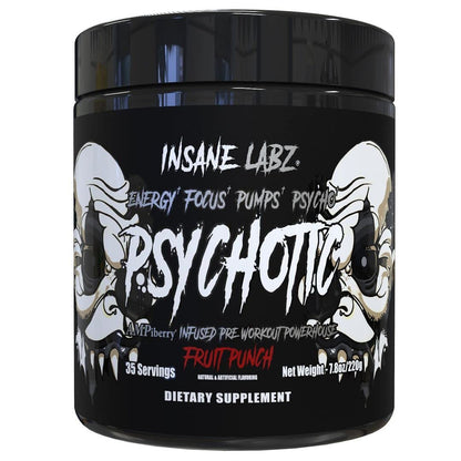 Insane Labz Psychotic Black Edition Pre-Workout Pulver – Mittlere Stimulation, Energie, Fokus, Pumps – mit Creatin, Beta Alanin, Taurin & AMPiberry – 35 Portionen (Fruchtpunsch)