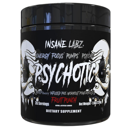 Insane Labz Psychotic Black Edition Pre-Workout Pulver – Mittlere Stimulation, Energie, Fokus, Pumps – mit Creatin, Beta Alanin, Taurin & AMPiberry – 35 Portionen (Fruchtpunsch)