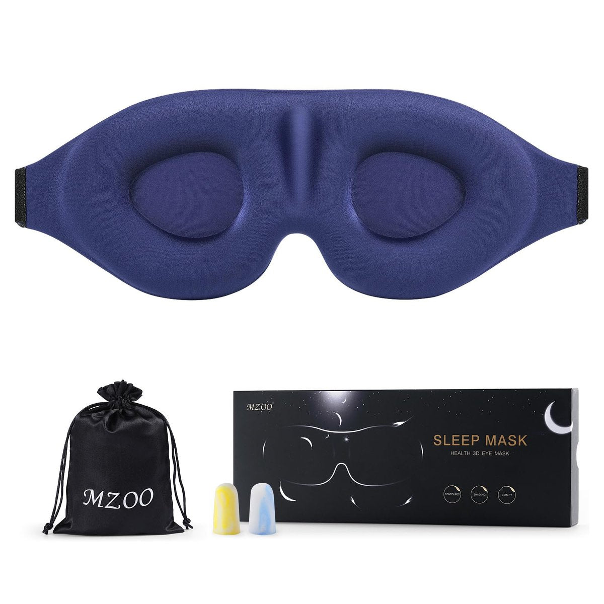 MZOO Luxus Schlafmaske für Seiten- und Rückenschläfer – 3D Memory Foam Augenmaske, Null Augendruck, Lichtblockierend, für Männer und Frauen, Blau