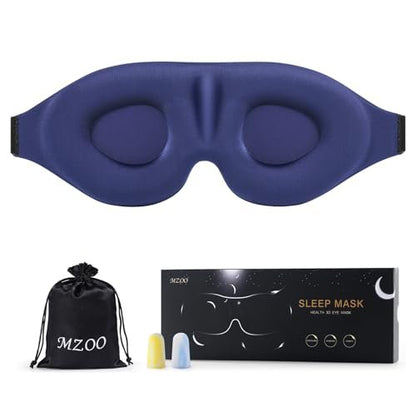 MZOO Luxus Schlafmaske für Seiten- und Rückenschläfer – 3D Memory Foam Augenmaske, Null Augendruck, Lichtblockierend, für Männer und Frauen, Blau