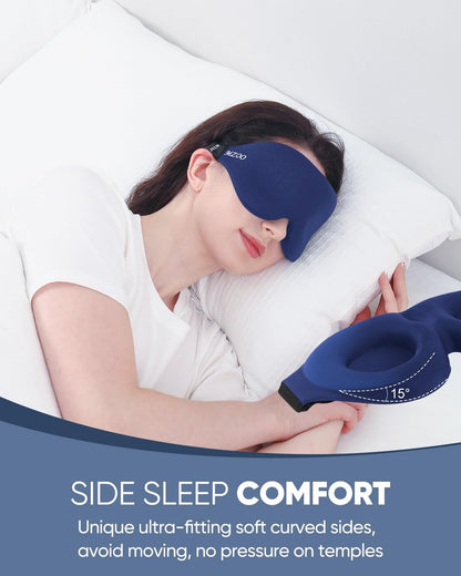 MZOO Luxus Schlafmaske für Seiten- und Rückenschläfer – 3D Memory Foam Augenmaske, Null Augendruck, Lichtblockierend, für Männer und Frauen, Blau