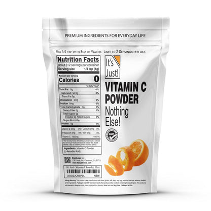 It's Just! – Vitamin C Pulver, 100% reine L-Ascorbinsäure, Lebensmittelqualität, Immununterstützung, für selbstgemachte Kosmetik (311 g)