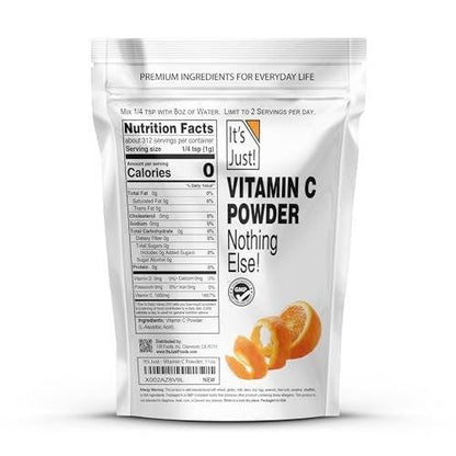 It's Just! – Vitamin C Pulver, 100% reine L-Ascorbinsäure, Lebensmittelqualität, Immununterstützung, für selbstgemachte Kosmetik (311 g)