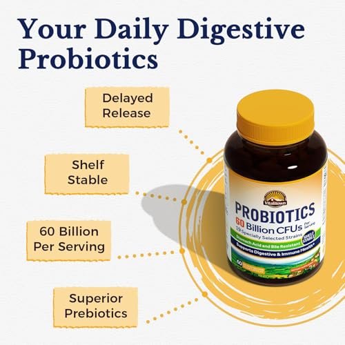 Vitalitown Probiotika + Präbiotika | 60 Milliarden KBE, 19 Stämme | 60 verzögert freisetzende vegane Kapseln | haltbar, für Verdauungs- und Immunsystem | vegan, non-GMO, ohne Milchprodukte