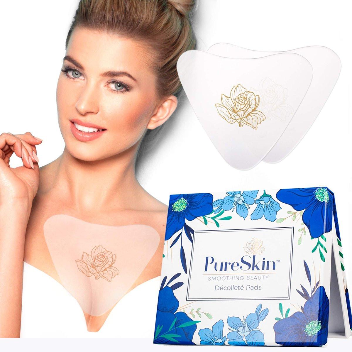 PureSkin Brustfaltenschutz-Pads – 4er-Pack – Dekolleté Anti-Falten Pads | Silikonpflaster gegen Falten | Brustfalten durch Seitenschlaf | Silikon Brustpads