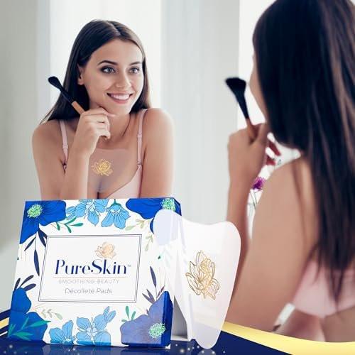 PureSkin Brustfaltenschutz-Pads – 4er-Pack – Dekolleté Anti-Falten Pads | Silikonpflaster gegen Falten | Brustfalten durch Seitenschlaf | Silikon Brustpads