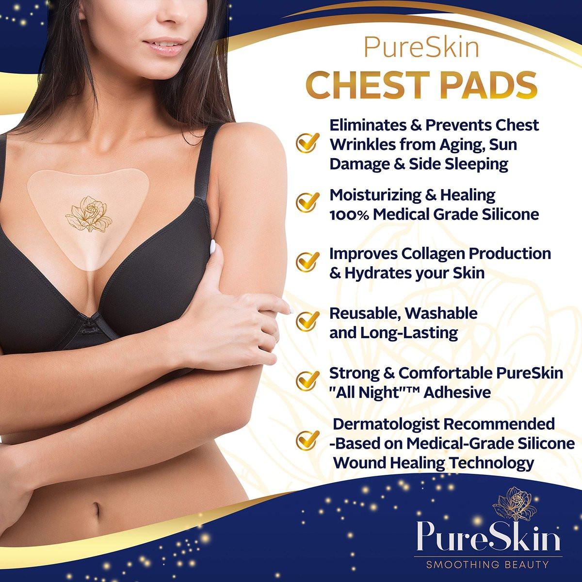 PureSkin Brustfaltenschutz-Pads – 4er-Pack – Dekolleté Anti-Falten Pads | Silikonpflaster gegen Falten | Brustfalten durch Seitenschlaf | Silikon Brustpads