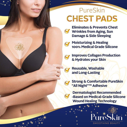 PureSkin Brustfaltenschutz-Pads – 4er-Pack – Dekolleté Anti-Falten Pads | Silikonpflaster gegen Falten | Brustfalten durch Seitenschlaf | Silikon Brustpads
