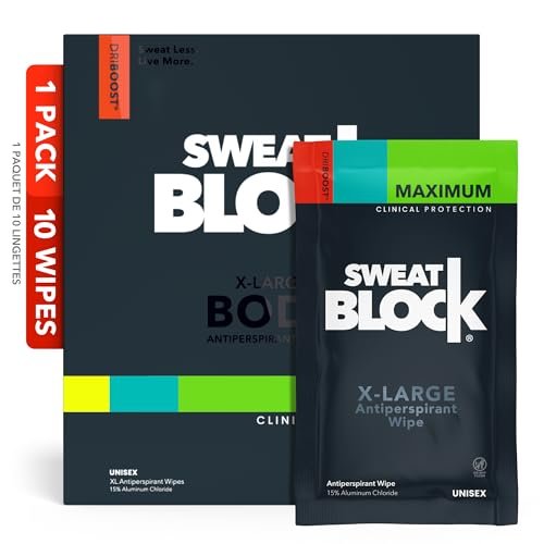 SweatBlock Clinical Strength XL Antiperspirant Body Tücher für Männer & Frauen | Hyperhidrose Schweißschutz für Hände, Füße, Achseln & Körper | Duftneutral 10er Pack | Praktisches Tuchformat für gezielte Anwendung