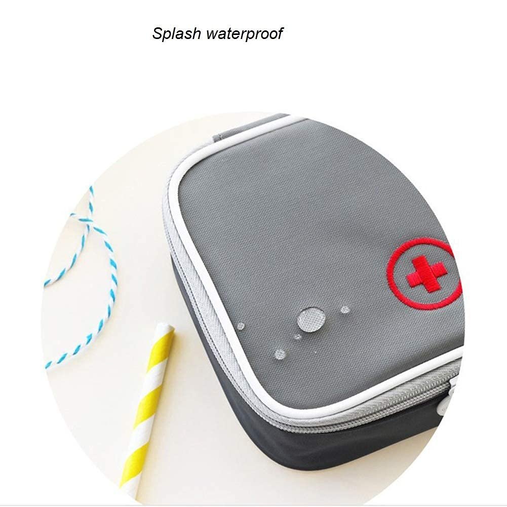 Linsiter Tragbare Mini Erste-Hilfe-Tasche, Leere Reise-Medizin-Tasche mit Doppelreißverschluss, Handliche Pillentasche für Zuhause und unterwegs (Grau)