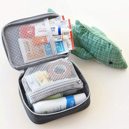 Linsiter Tragbare Mini Erste-Hilfe-Tasche, Leere Reise-Medizin-Tasche mit Doppelreißverschluss, Handliche Pillentasche für Zuhause und unterwegs (Grau)