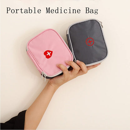Linsiter Tragbare Mini Erste-Hilfe-Tasche, Leere Reise-Medizin-Tasche mit Doppelreißverschluss, Handliche Pillentasche für Zuhause und unterwegs (Grau)