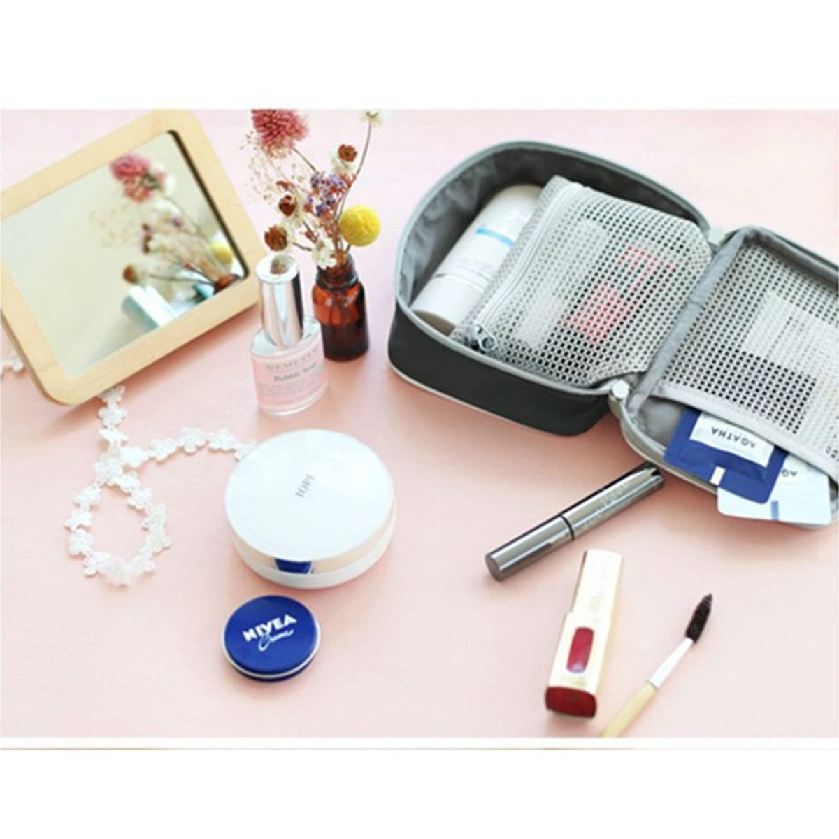 Linsiter Tragbare Mini Erste-Hilfe-Tasche, Leere Reise-Medizin-Tasche mit Doppelreißverschluss, Handliche Pillentasche für Zuhause und unterwegs (Grau)