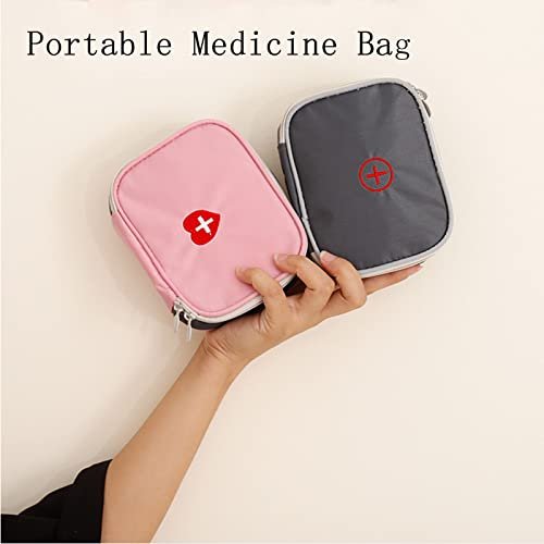 Linsiter Tragbare Mini Erste-Hilfe-Tasche, Leere Reise-Medizin-Tasche mit Doppelreißverschluss, Handliche Pillentasche für Zuhause und unterwegs (Grau)