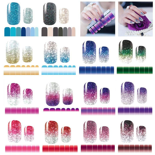 14 Blätter Nagelaufkleber Glitzer Verlauf Farbverlauf Glanz Vollmantel Aufkleber Streifen Selbstklebende Nagelkunst Sets für Frauen und Mädchen
