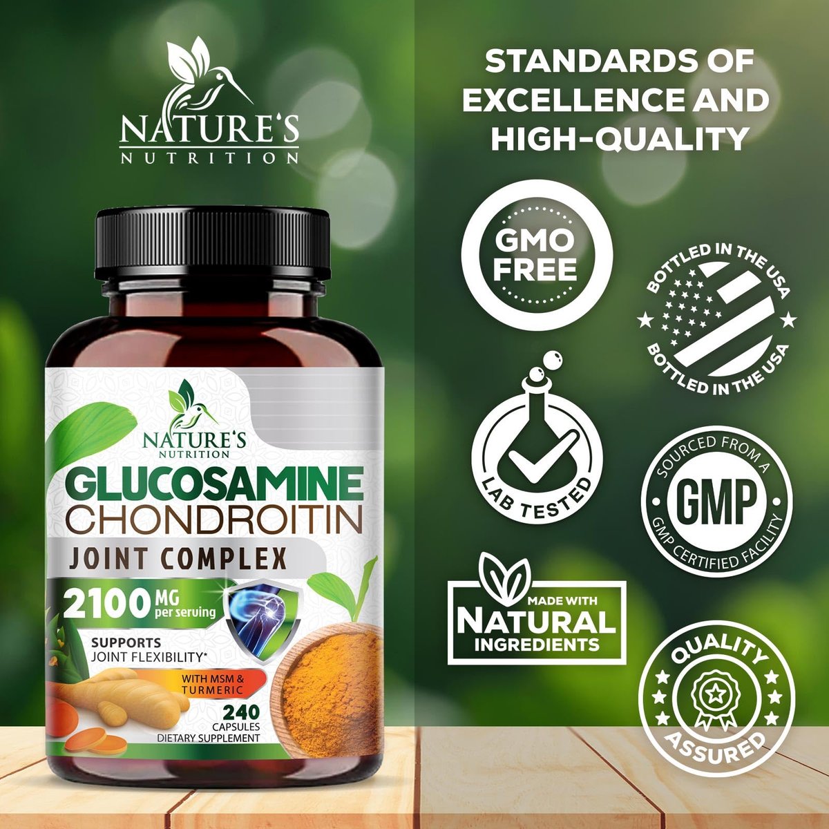 Glucosamin Chondroitin MSM Gelenkunterstützung - Dreifach-Stärke mit Kurkuma & Boswellia für Gelenkmobilität und Knorpelschutz - 240 Kapseln
