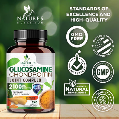 Glucosamin Chondroitin MSM Gelenkunterstützung - Dreifach-Stärke mit Kurkuma & Boswellia für Gelenkmobilität und Knorpelschutz - 240 Kapseln