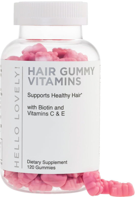 Hello Lovely! Haar Vitamine Gummibärchen für Haarwachstum - Beauty-Komplex für Haare, Haut & Nägel mit 5000mcg Biotin pro Portion - Unterstützt dichteres, stärkeres, strahlendes Haar für Frauen & Männer, Beerengeschmack - 120 Gummibärchen