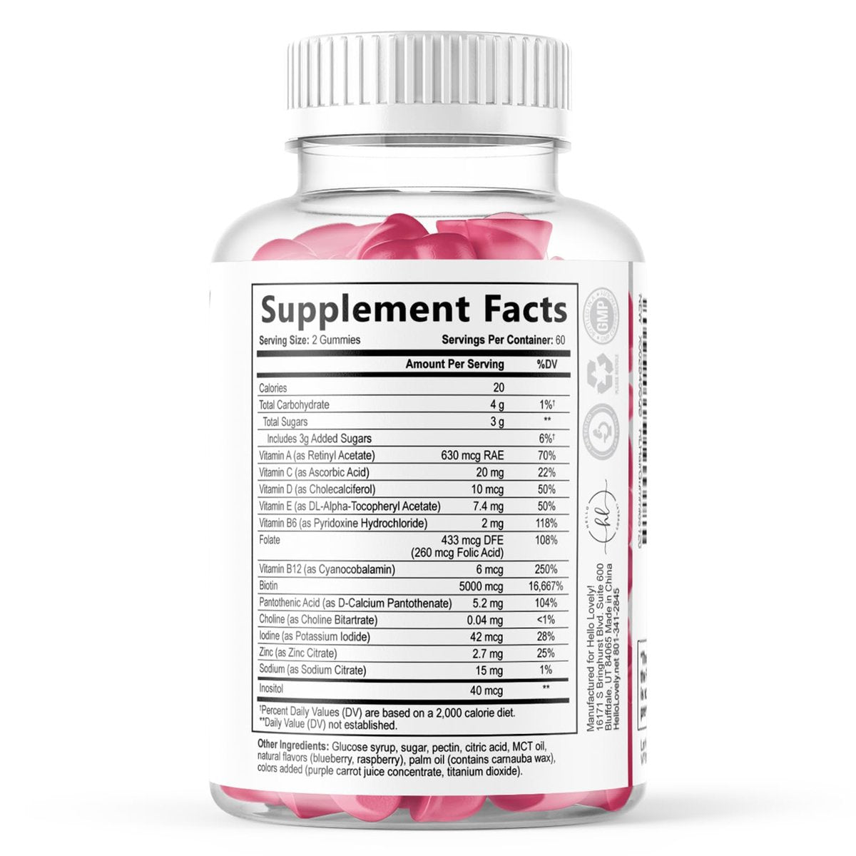 Hello Lovely! Haar Vitamine Gummibärchen für Haarwachstum - Beauty-Komplex für Haare, Haut & Nägel mit 5000mcg Biotin pro Portion - Unterstützt dichteres, stärkeres, strahlendes Haar für Frauen & Männer, Beerengeschmack - 120 Gummibärchen