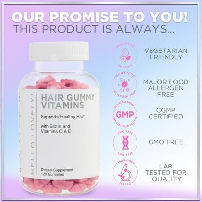 Hello Lovely! Haar Vitamine Gummibärchen für Haarwachstum - Beauty-Komplex für Haare, Haut & Nägel mit 5000mcg Biotin pro Portion - Unterstützt dichteres, stärkeres, strahlendes Haar für Frauen & Männer, Beerengeschmack - 120 Gummibärchen