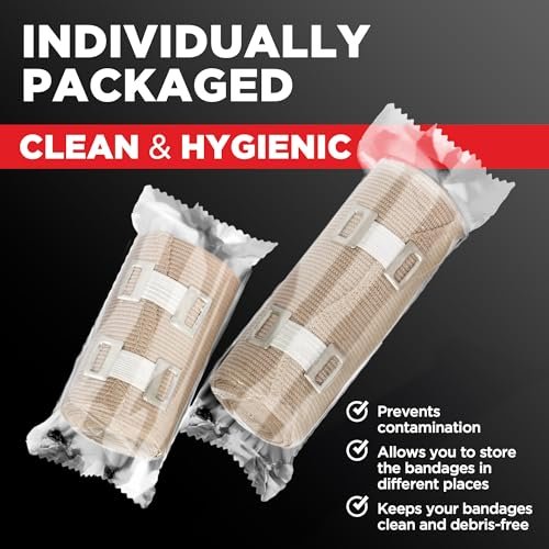 Premium Elastische Bandage Wickel – 2er-Pack + 18 Extra Clips – 15 cm x 4,5 m – Breite Kompressionsbandage – Für Taille, Oberschenkel, Knie, Lymphödem, Körperwickel
