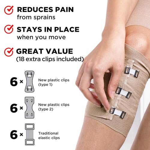Premium Elastische Bandage Wickel – 2er-Pack + 18 Extra Clips – 15 cm x 4,5 m – Breite Kompressionsbandage – Für Taille, Oberschenkel, Knie, Lymphödem, Körperwickel