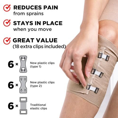 Premium Elastische Bandage Wickel – 2er-Pack + 18 Extra Clips – 15 cm x 4,5 m – Breite Kompressionsbandage – Für Taille, Oberschenkel, Knie, Lymphödem, Körperwickel
