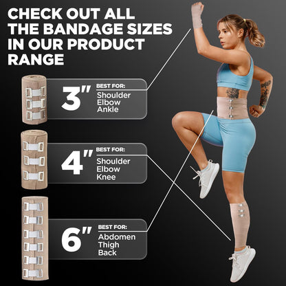 Premium Elastische Bandage Wickel – 2er-Pack + 18 Extra Clips – 15 cm x 4,5 m – Breite Kompressionsbandage – Für Taille, Oberschenkel, Knie, Lymphödem, Körperwickel