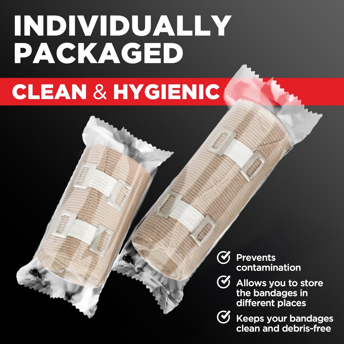 Premium Elastische Bandage Wickel – 2er-Pack + 18 Extra Clips – 15 cm x 4,5 m – Breite Kompressionsbandage – Für Taille, Oberschenkel, Knie, Lymphödem, Körperwickel