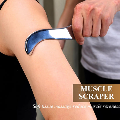 FeelFree Sport Edelstahl Guasha-Massagewerkzeug – Muskel-Schaber für Weichteile, physikalische Therapie für Rücken, Beine, Arme, Nacken, Schultern (Silber)