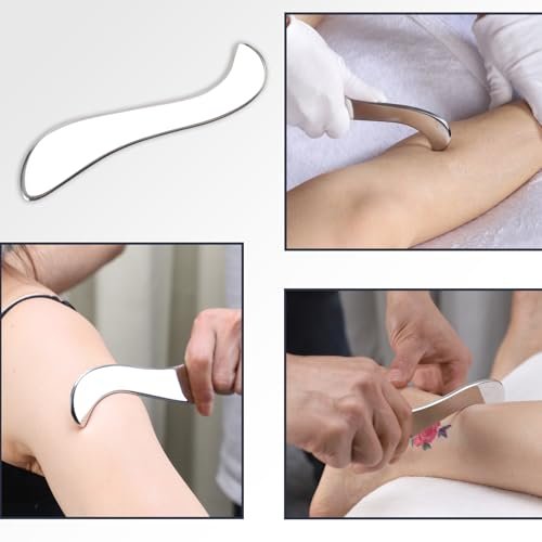 FeelFree Sport Edelstahl Guasha-Massagewerkzeug – Muskel-Schaber für Weichteile, physikalische Therapie für Rücken, Beine, Arme, Nacken, Schultern (Silber)