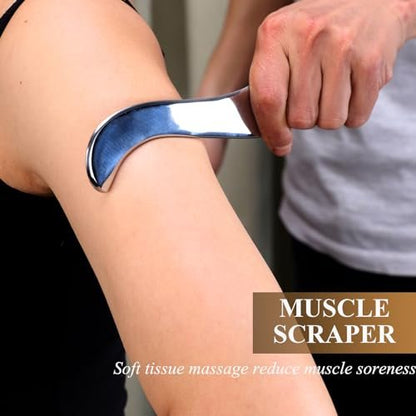 FeelFree Sport Edelstahl Guasha-Massagewerkzeug – Muskel-Schaber für Weichteile, physikalische Therapie für Rücken, Beine, Arme, Nacken, Schultern (Silber)