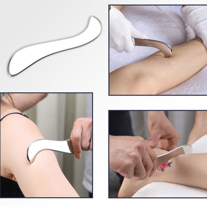FeelFree Sport Edelstahl Guasha-Massagewerkzeug – Muskel-Schaber für Weichteile, physikalische Therapie für Rücken, Beine, Arme, Nacken, Schultern (Silber)