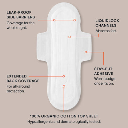 Cora 100% Bio-Baumwoll-Topsheet-Pads (36 Nachtbinden)